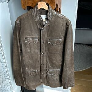 CALVIN KLEIN Men's Brown 100% Leather Front Pocket Jacket Size M